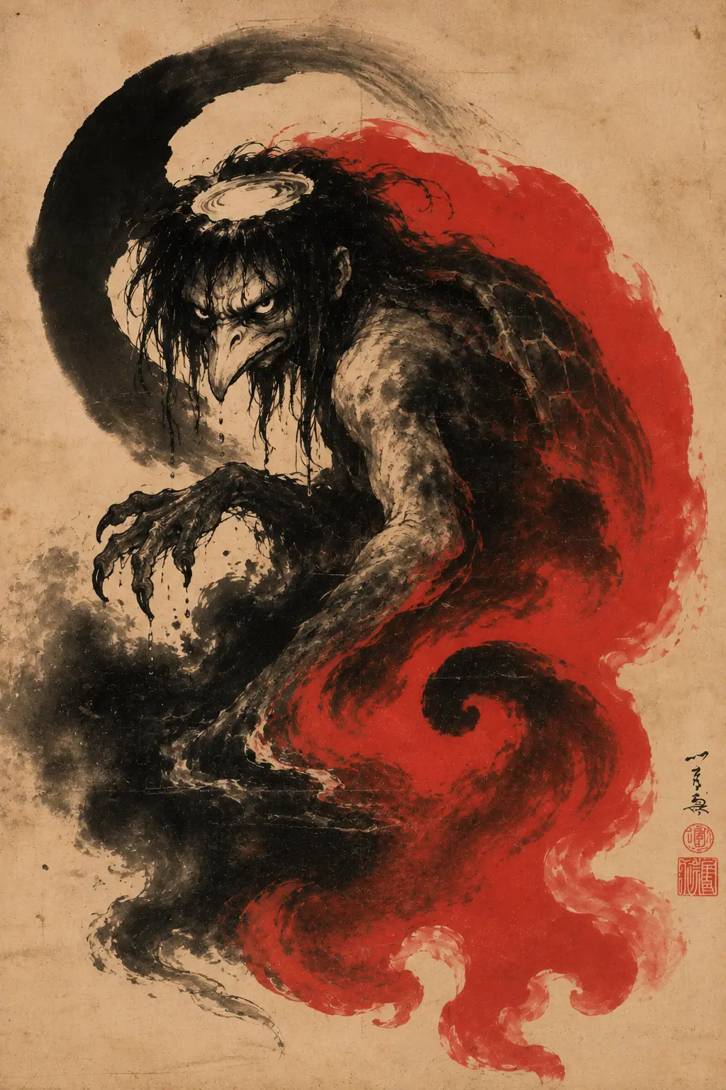 Kappa rising from ink and smoke