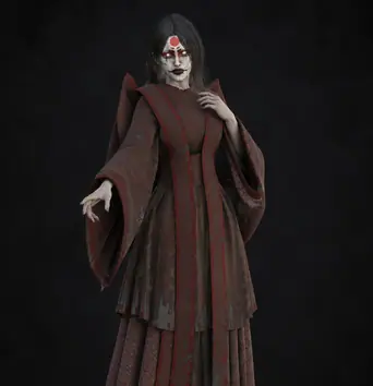 Bake-neko, a pale woman in tattered crimson robes